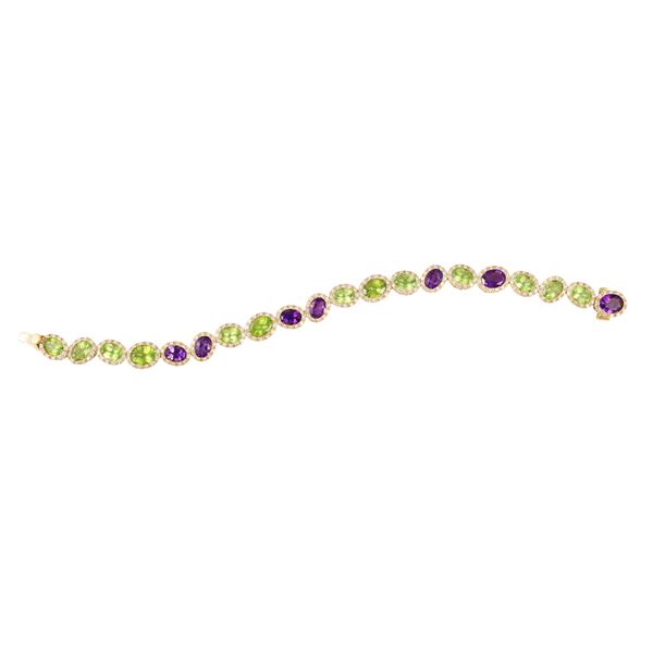 18KT GOLD, PERIDOT, AMETHYST AND DIAMOND BRACELET