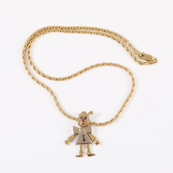 18KT GOLD LOT OF CHAIN AND PENDANT WITH SAPPHIRES AND RUBY