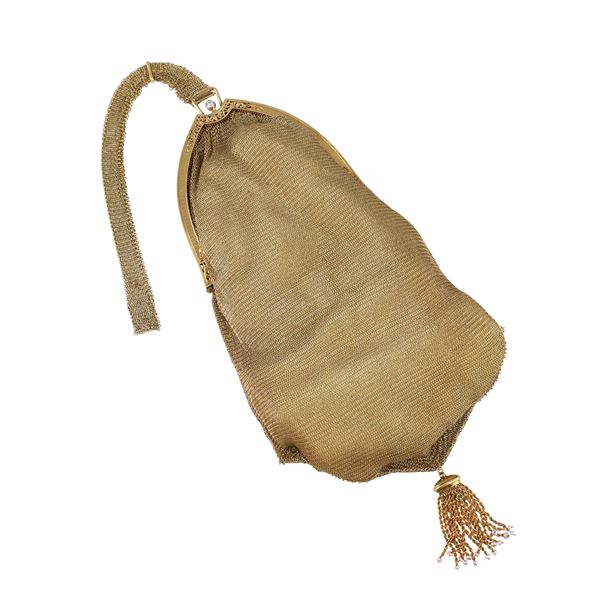 14KT GOLD CLUTCH WITH OLD EUROPEAN CUT DIAMOND AND PEARLS, BY TIFFANY & CO