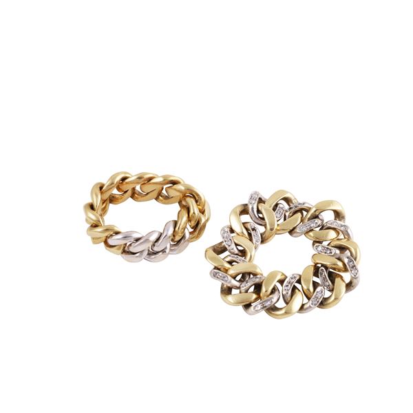 LOT OF TWO 18KT GOLD RINGS WITH DIAMONDS (one missing), BY POMELLATO