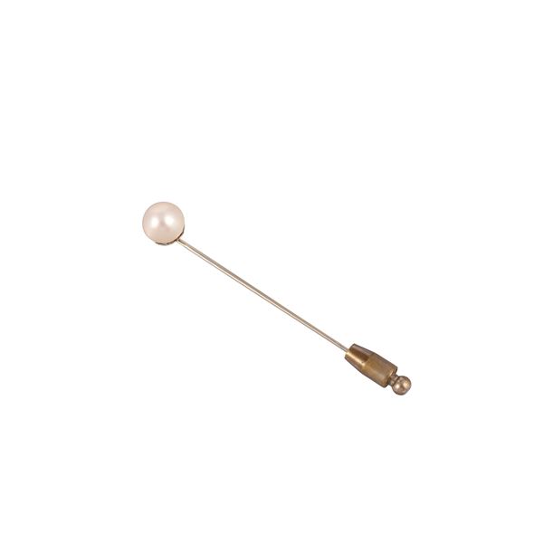 18KT GOLD TIE PIN WITH NATURAL SALTWATER PEARL