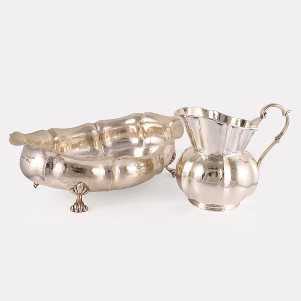 LOT OF 800 SILVER CENTERPIECE AND JUG