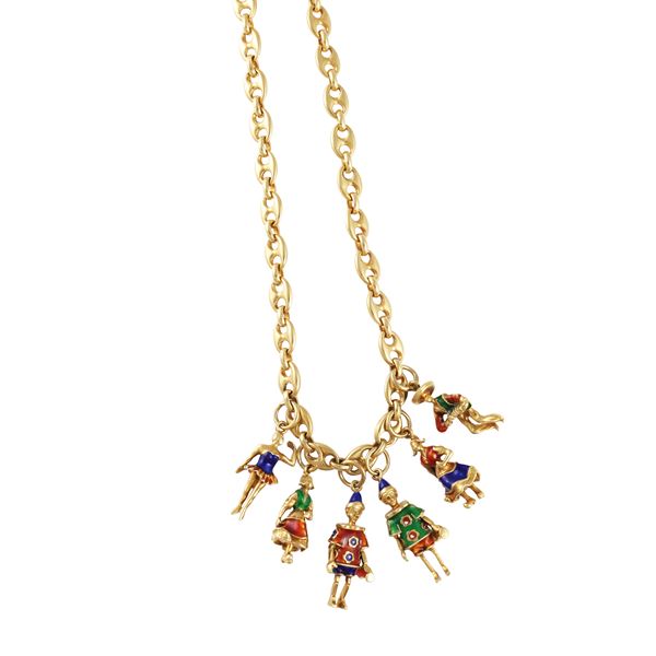 18KT GOLD NECKLACE WITH SIX PENDANTS