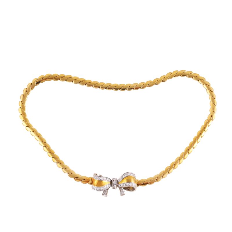 Pomellato, Collana a girocollo in oro giallo e bianco con brillanti