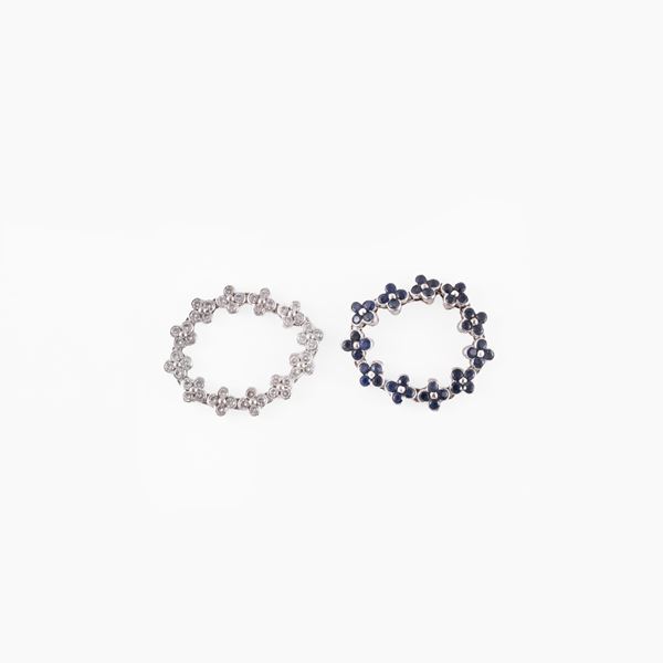 18KT GOLD LOT OF TWO RINGS SET WITH DIAMONDS AND SAPPHIRES, BY SABBADINI