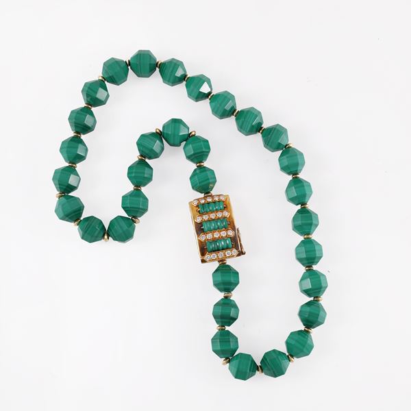 18KT GOLD, MALACHITE AND DIAMONDS NECKLACE