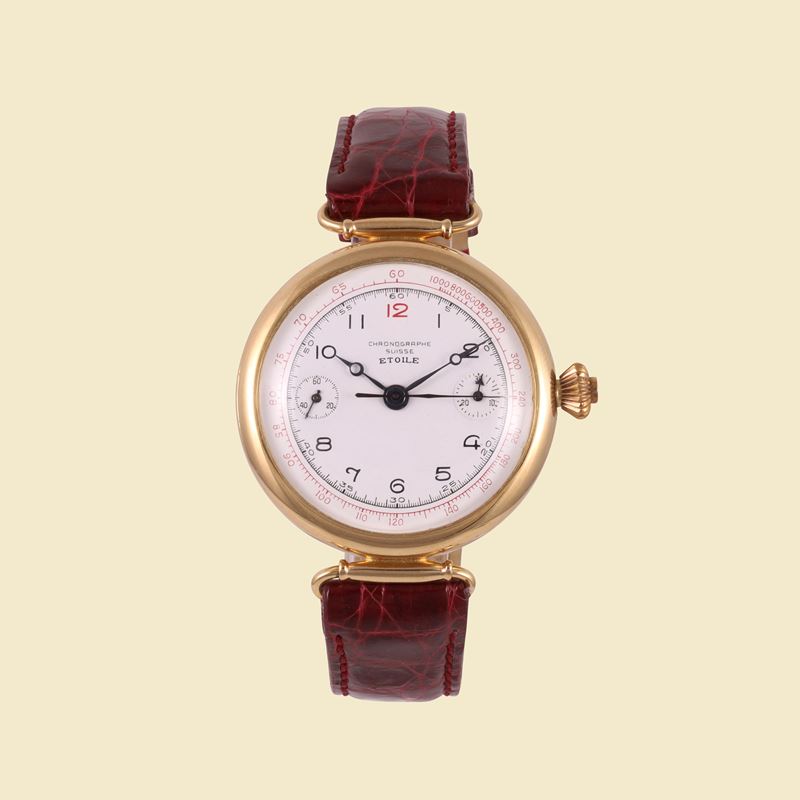Chronographe Suisse - Orologio da Polso 'Etoile Monopulsante', oro giallo 18K, circa 1920