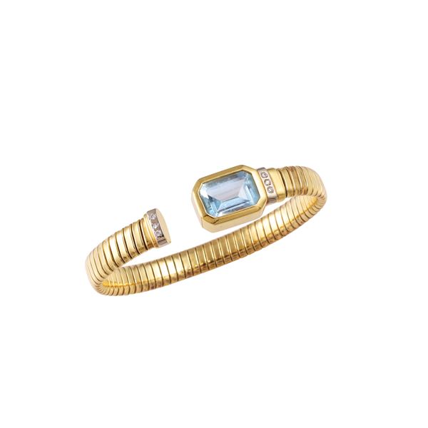 18KT GOLD BRACELET WITH BLUE TOPAZ AND DIAMONDS