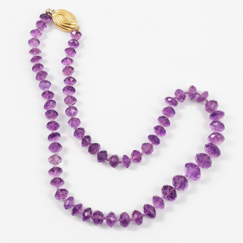Collana in oro giallo e ametista con rondelle sfaccettate