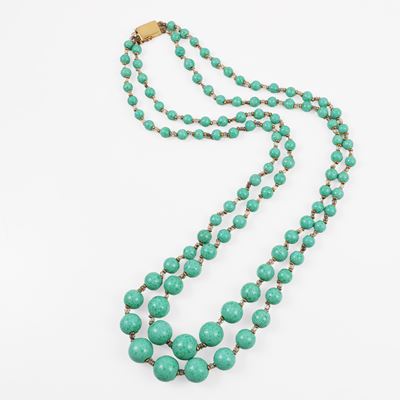 Collana a due fili di sfere in pasta vitrea con chiusura in oro giallo