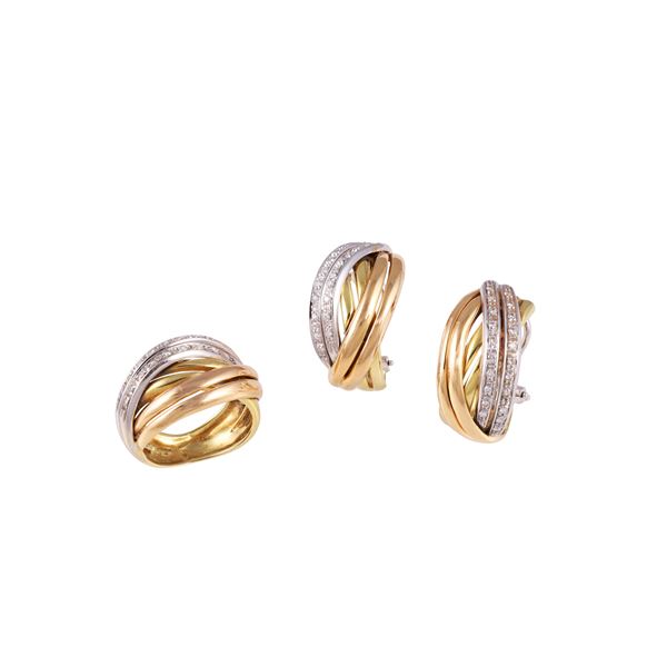 18KT GOLD SET OF RING AND EARRINGS WITH DIAMONDS