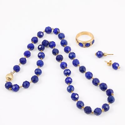 Parure di gioielli in oro giallo con lapislazzuli e diamanti