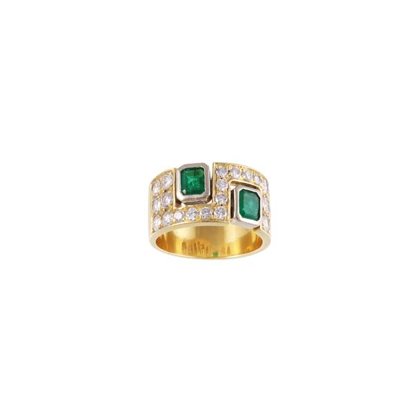 18KT GOLD RING WITH EMERALDS AND DIAMONDS  - Auction IMPORTANT JEWELRY - Casa d'Aste International Art Sale