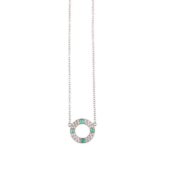 18KT GOLD NECKLACE WITH DIAMONDS AND CABOCHON-CUT EMERALDS