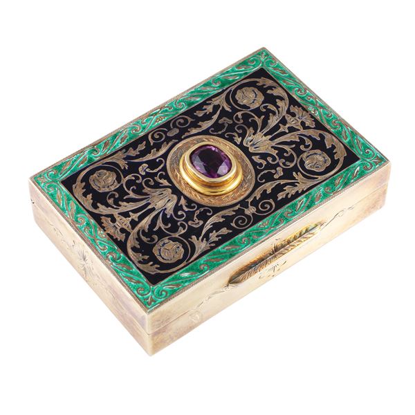 SILVER BOX WITH ENAMEL AND AMETHYST