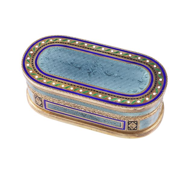 SILVER OVAL BOX WITH ENAMEL