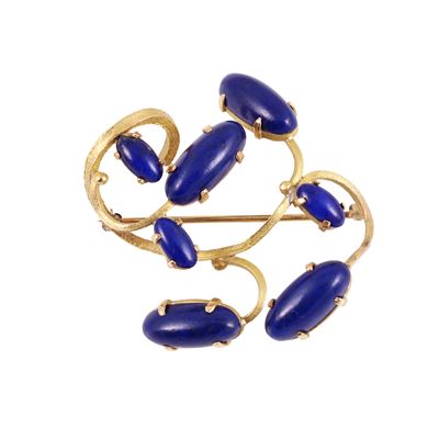 Spilla in oro giallo satinato con lapislazzuli cabochon