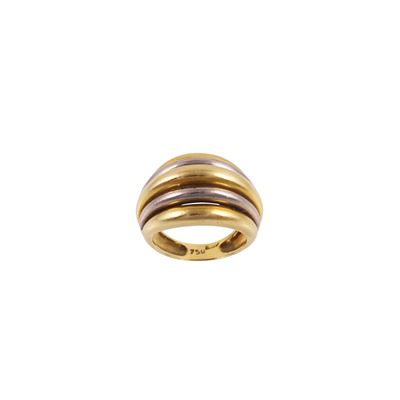 Anello in oro giallo e bianco a fascia costolata