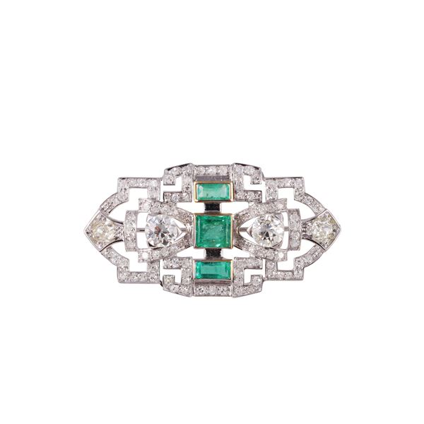 * 18KT GOLD BROOCH WITH EMERALDS AND DIAMONDS  - Auction IMPORTANT JEWELRY - Casa d'Aste International Art Sale