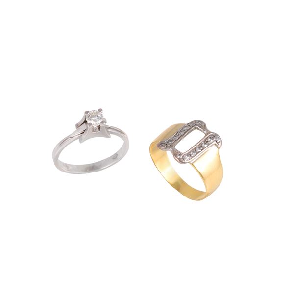 LOT OF TWO 18KT GOLD RINGS WITH DIAMONDS