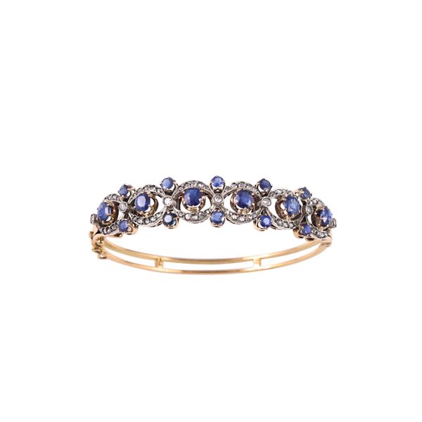 18KT GOLD AND SILVER BRACELET WITH SAPPHIRES AND ROSE CUT DIAMONDS