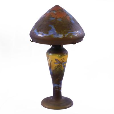 Émile Gallé, Lampada da tavolo in vetro decorato e bronzo
