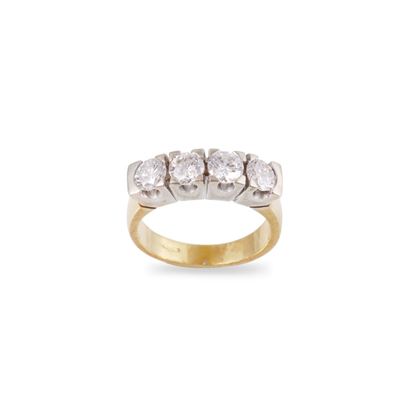 ANELLO, Rivière con quattro brillanti e oro giallo e bianco 18Kt