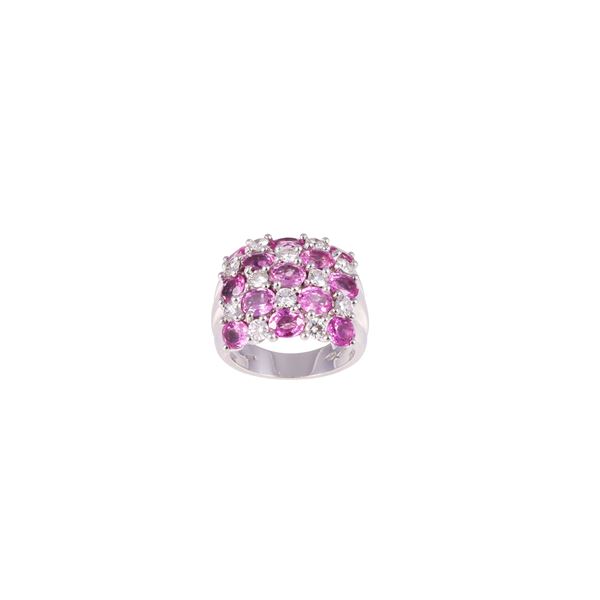 18KT GOLD RING WITH PINK SAPPHIRES AND DIAMONDS, BY CRIVELLI