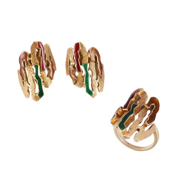 18KT GOLD SET OF EARRINGS AND RING WITH ENAMEL, BY REPOSSI  - Auction IMPORTANT JEWELRY - Casa d'Aste International Art Sale