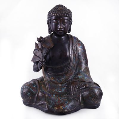 Buddha in metallo e smalto cloisonné, scultura, Periodo Meiji (Giappone)