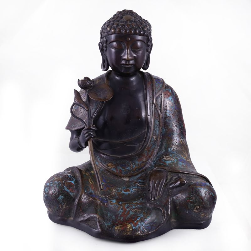 Buddha in metallo e smalto cloisonné, scultura, Periodo Meiji (Giappone)