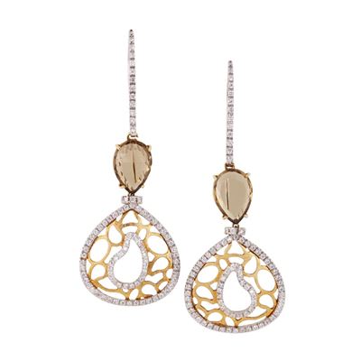 ORECCHINI in oro bianco e giallo 18Kt con quarzi e brillanti
