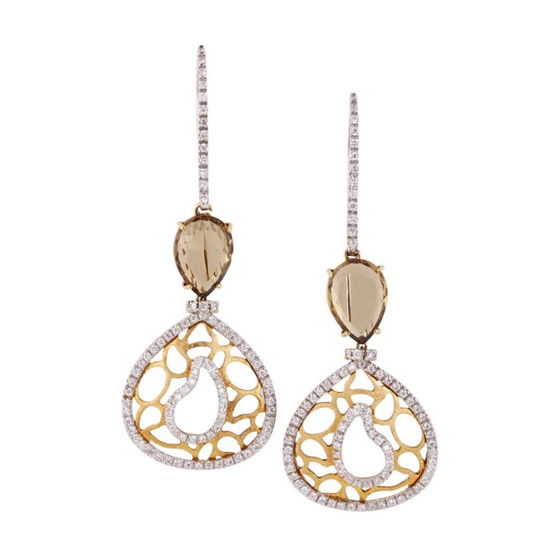 ORECCHINI in oro bianco e giallo 18Kt con quarzi e brillanti