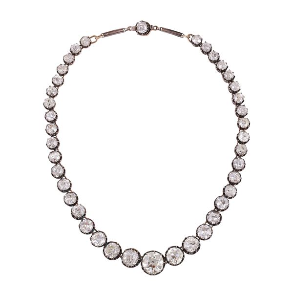 18KT GOLD AND SILVER NECKLACE WITH OLD EUROPEAN CUT DIAMONDS