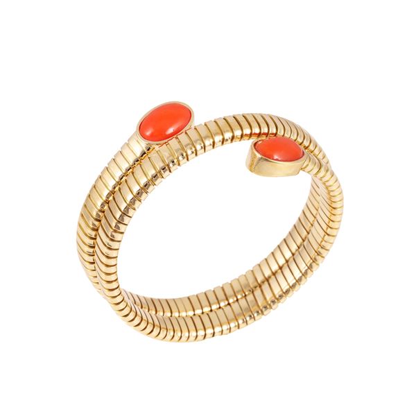 ~ 18KT GOLD "TUBOGAS" BRACELET WITH CORALS, BY WEINGRILL