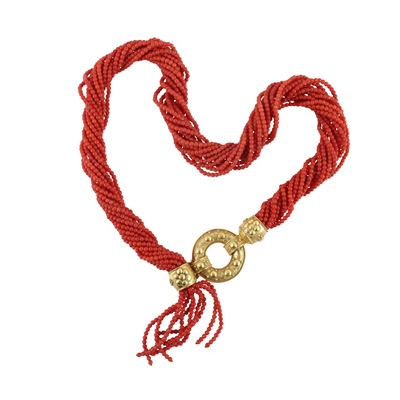 Collana in corallo e oro giallo, circa 45 cm