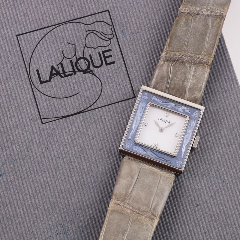 Lalique - Orologio da polso in acciaio con quadrante in madreperla e movimento al quarzo