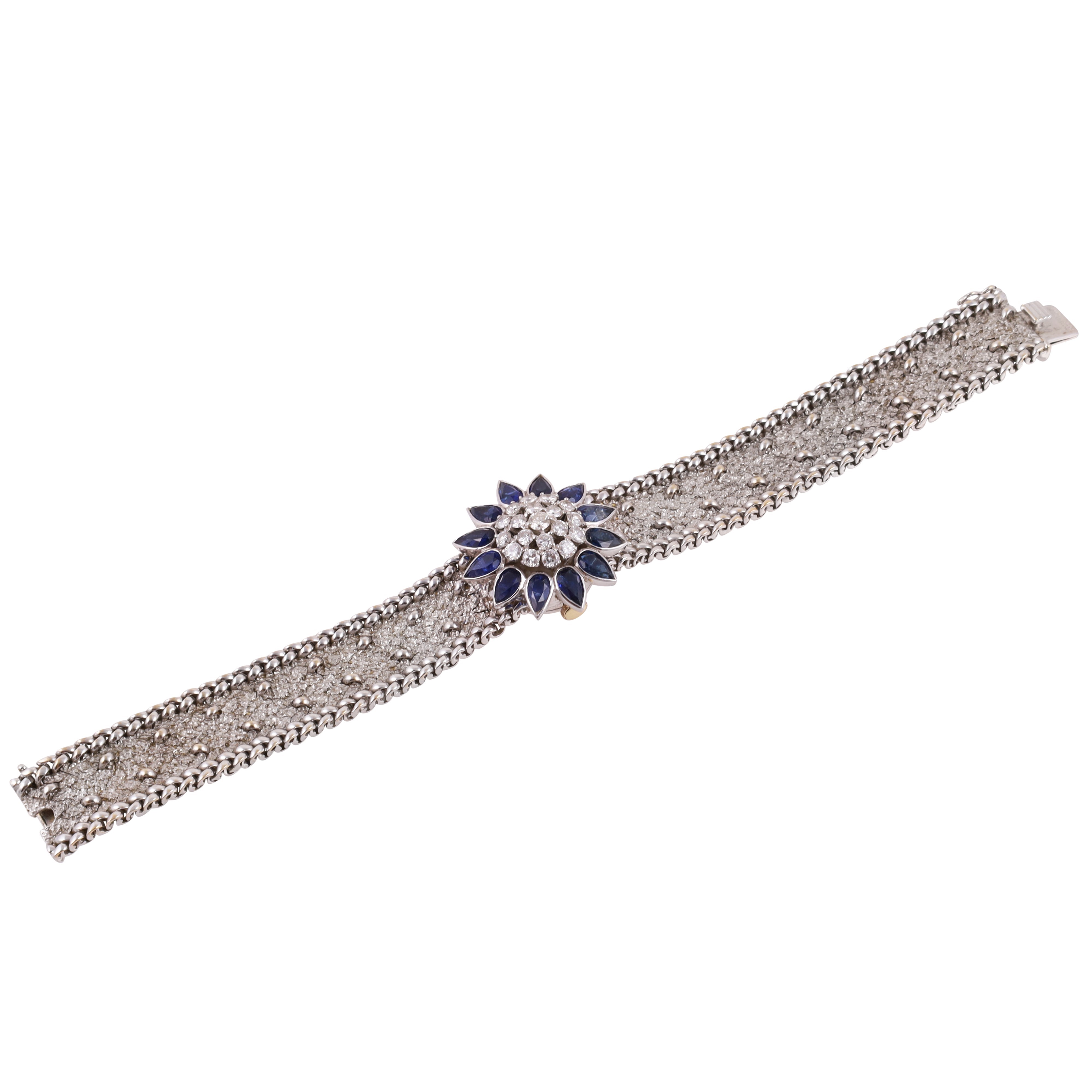 V. Bueche-Girod, Bracciale-Orologio in oro bianco con zaffiri e brillanti