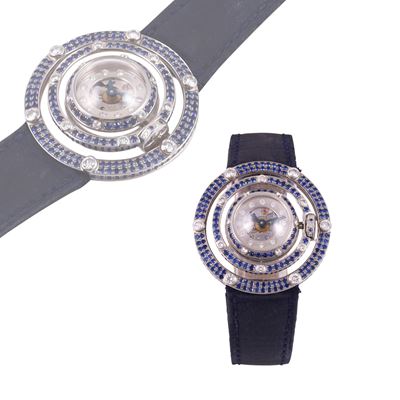 Forger Genève, Orologio scheletrato in oro bianco con zaffiri e brillanti