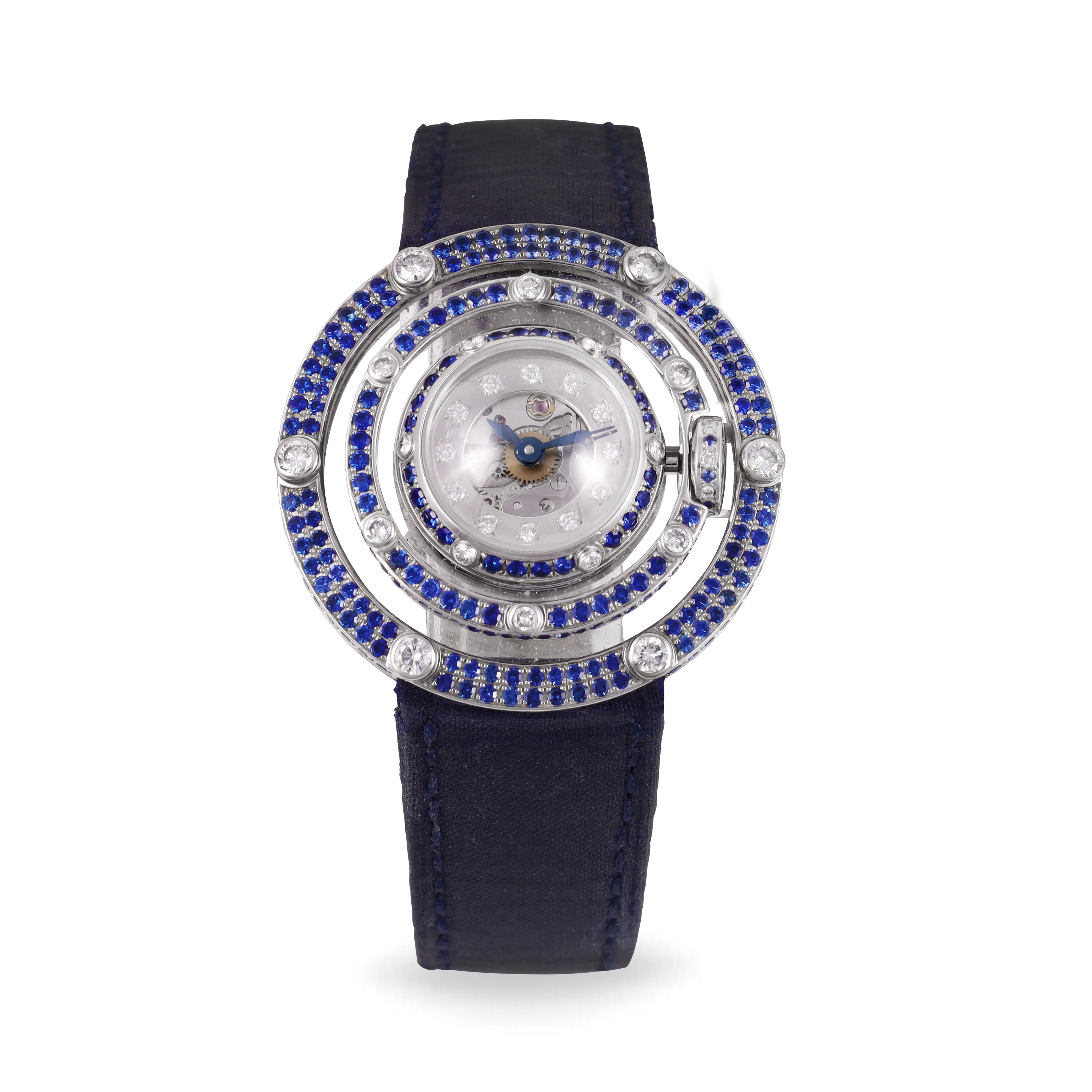 Forger Genève, Orologio scheletrato in oro bianco con zaffiri e brillanti