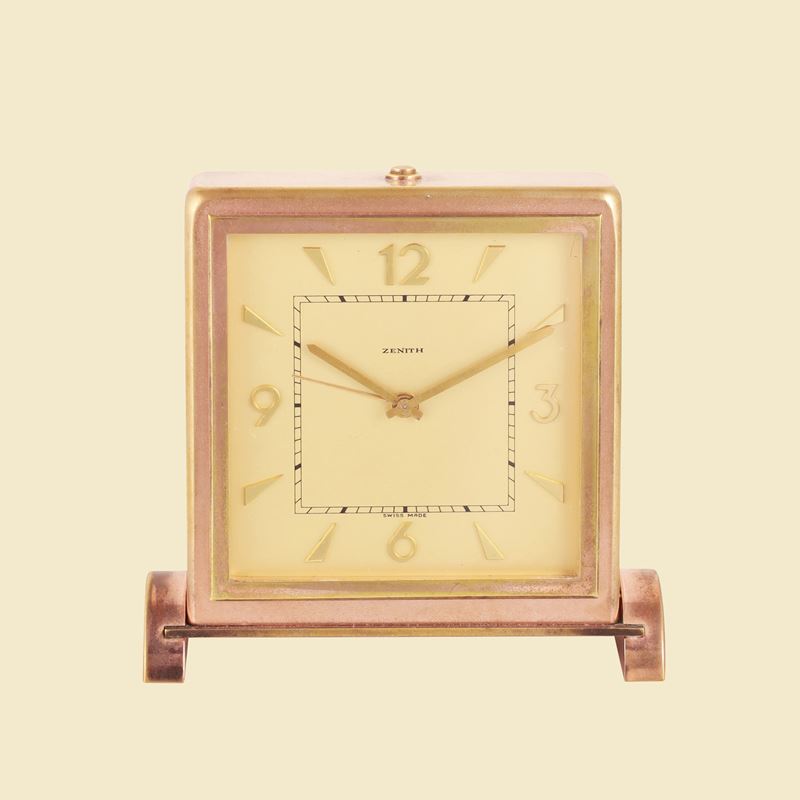 Zenith - Orologio da scrivania in metallo dorato con sveglia