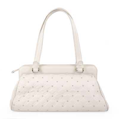 Bulgari, Borsa doppio manico in pelle bianca con borchie