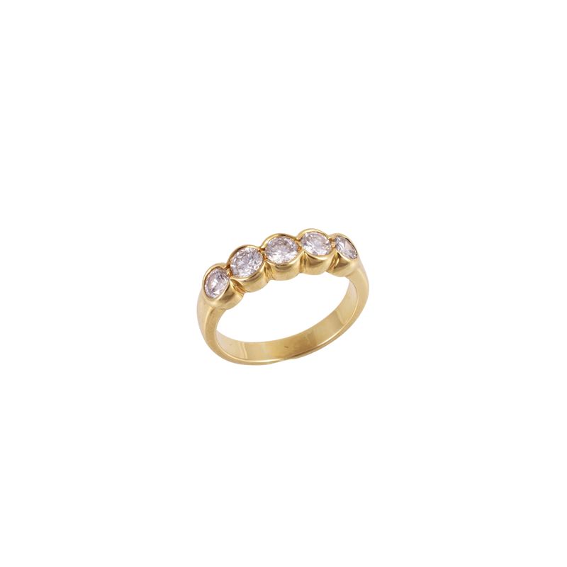 Anello rivière in oro giallo con brillanti, circa 0,70 ct