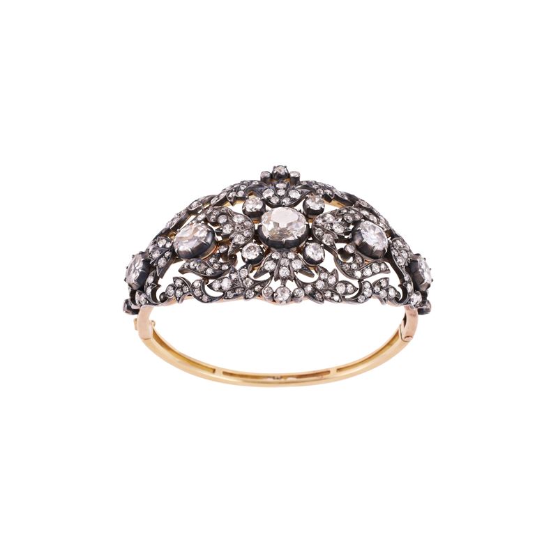 Bracciale in oro e argento con diamanti old mine