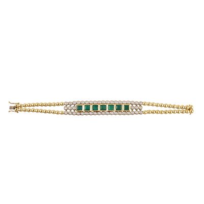 Bracciale in oro giallo e bianco con smeraldi e brillanti