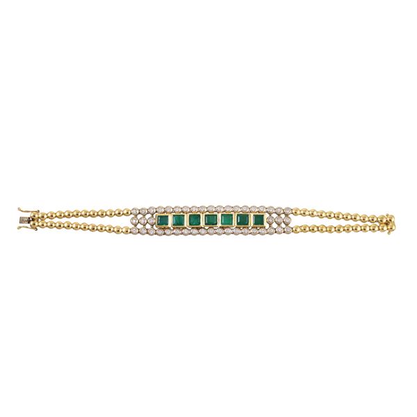18KT GOLD BRACELET WITH SQUARE-CUT EMERALDS AND DIAMONDS