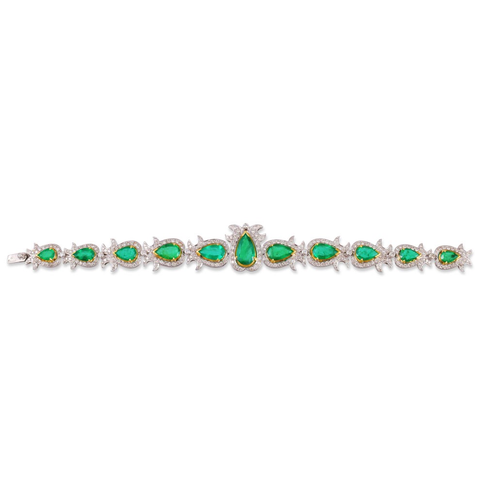 Bracciale in oro bianco e giallo 18Kt con smeraldi e brillanti