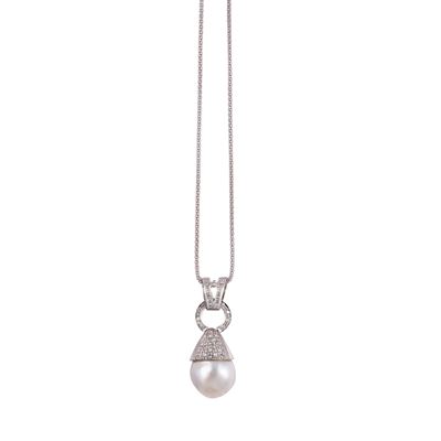 Pendente in oro bianco con perla coltivata 'South Sea' e brillanti