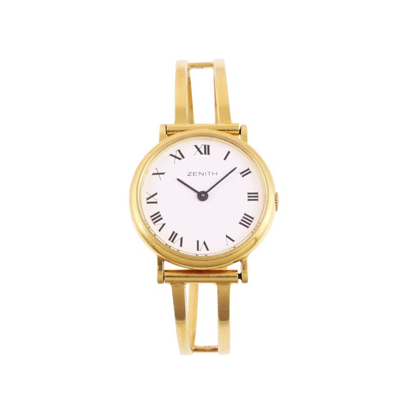 Zenith, Orologio in oro giallo con bracciale rigido e quadrante a numeri romani