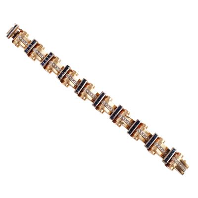 Bracciale in oro 9KT con brillanti e zaffiri taglio carré